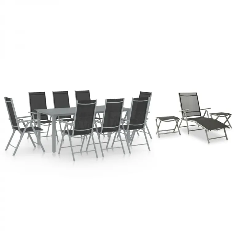 12-tlg. Garten-Essgruppe Schwarz und Silbern Sitzgruppe Set Sitzgruppe