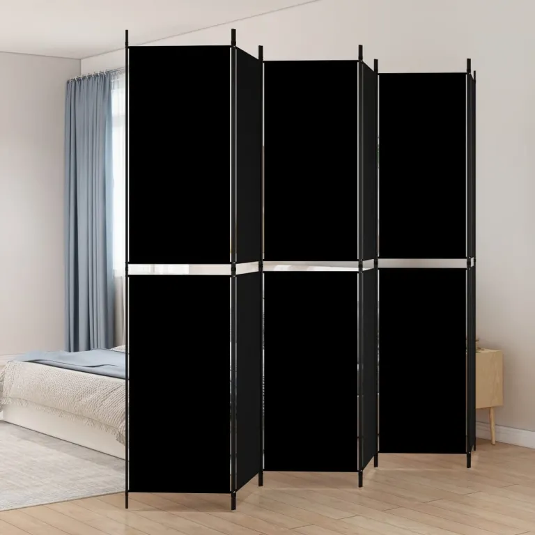 6-tlg. Paravent Schwarz 300x220 cm Stoff Spanische Wand Sichtschutz Schlafzimmer