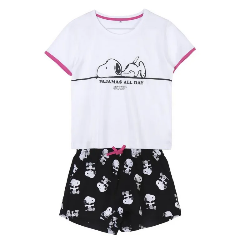 Snoopy Damen Langarm Pyjama 2 Teiler Schlafanzug Nachtwsche Schwarz Wei