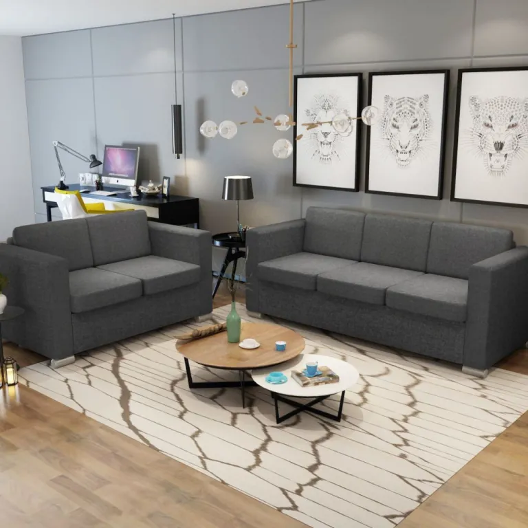 Zweiteilige Sofagarnitur Stoff Dunkelgrau Couch-Garnitur