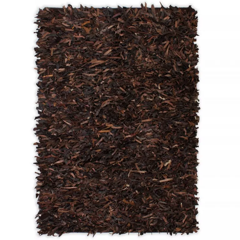 Shaggy-Teppich Echtleder 80 x 160 cm Braun Teppich