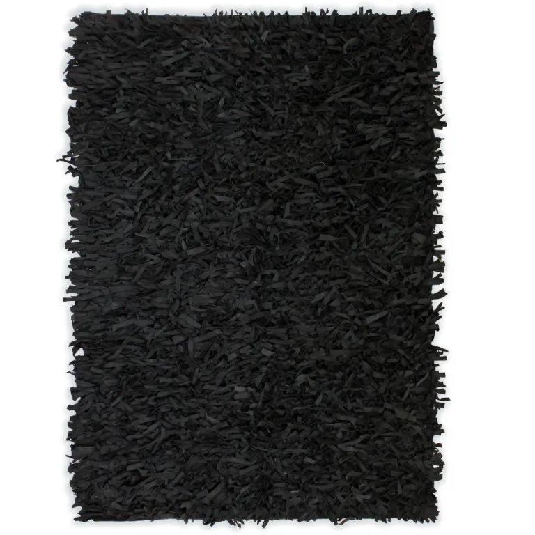 Shaggy-Teppich Echtleder 80 x 160 cm Schwarz Teppich