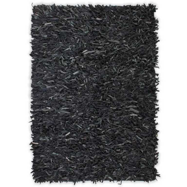 Shaggy-Teppich Echtleder 80 x 160 cm Grau Teppich