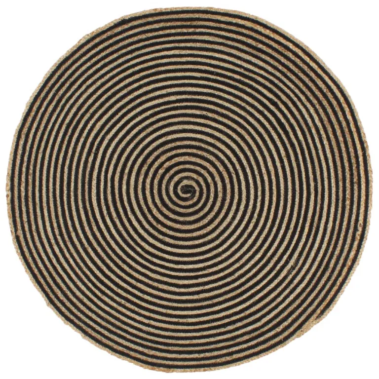 Teppich Handgefertigt Jute mit Spiralen-Design Schwarz 150 cm Teppich