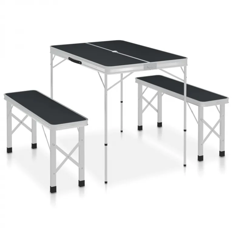 Klappbarer Campingtisch mit 2 Sitzbnken Aluminium Grau