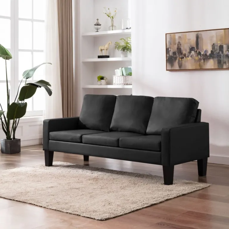 3-Sitzer-Sofa Schwarz Kunstleder Couch