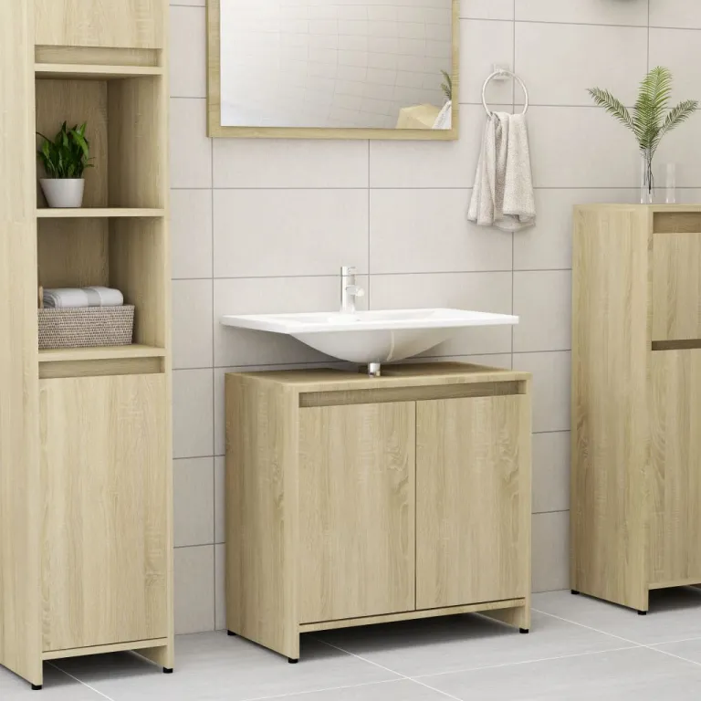 Badezimmer Schrank Sonoma-Eiche 60x33x58 cm Spanplatte