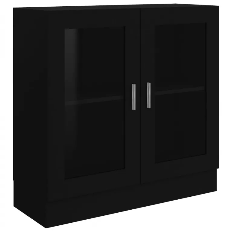 Bcherschrank Vitrinenschrank Vitrine Schwarz 82,5x30,5x80 cm Spanplatte Glas Vitrine