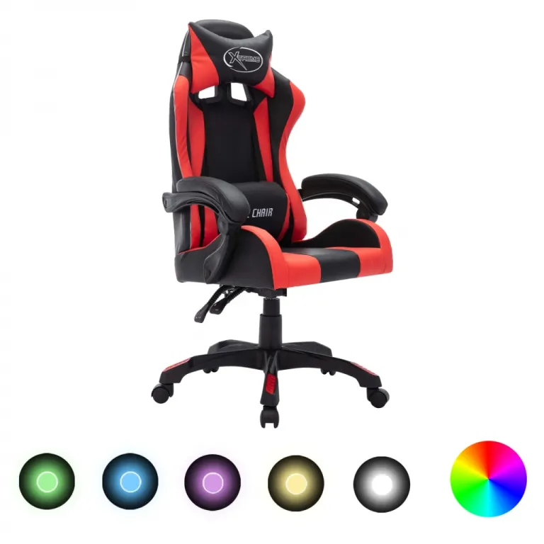 Gaming-Stuhl mit RGB LED-Leuchten Rot und Schwarz Gaming Sessel Computerstuhl Ergonomisch Kunstleder