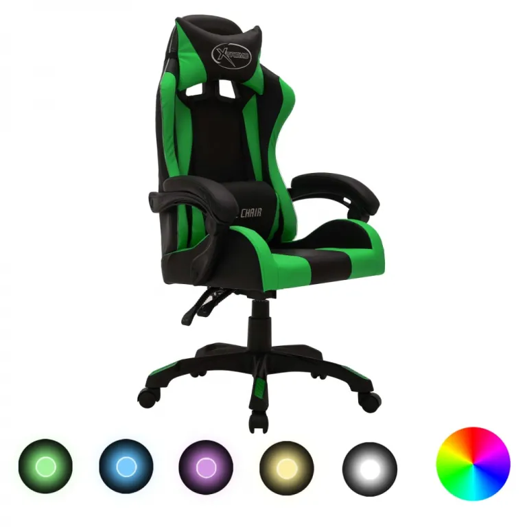 Gaming-Stuhl mit RGB LED-Leuchten Grn und Schwarz Gaming Sessel Computerstuhl Ergonomisch Kunstleder