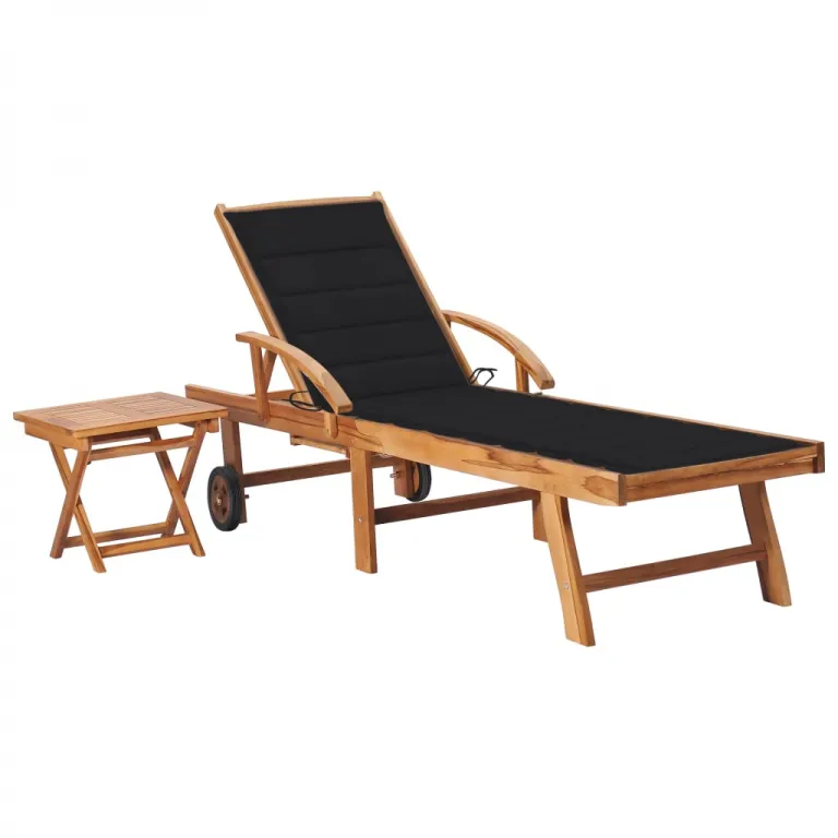 Relax Gartenliege Sonnenliege Holzliege Rollliege mit Tisch Auflage schwarz