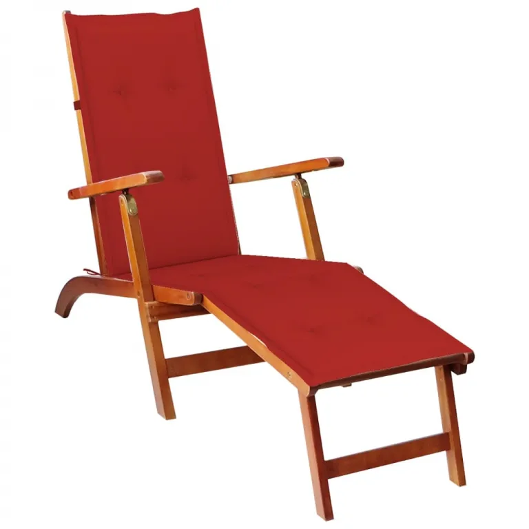 Deckchair Liegestuhl mit Fuauflage rot Holzliegestuhl Gartenliege Holz Sonnenliege