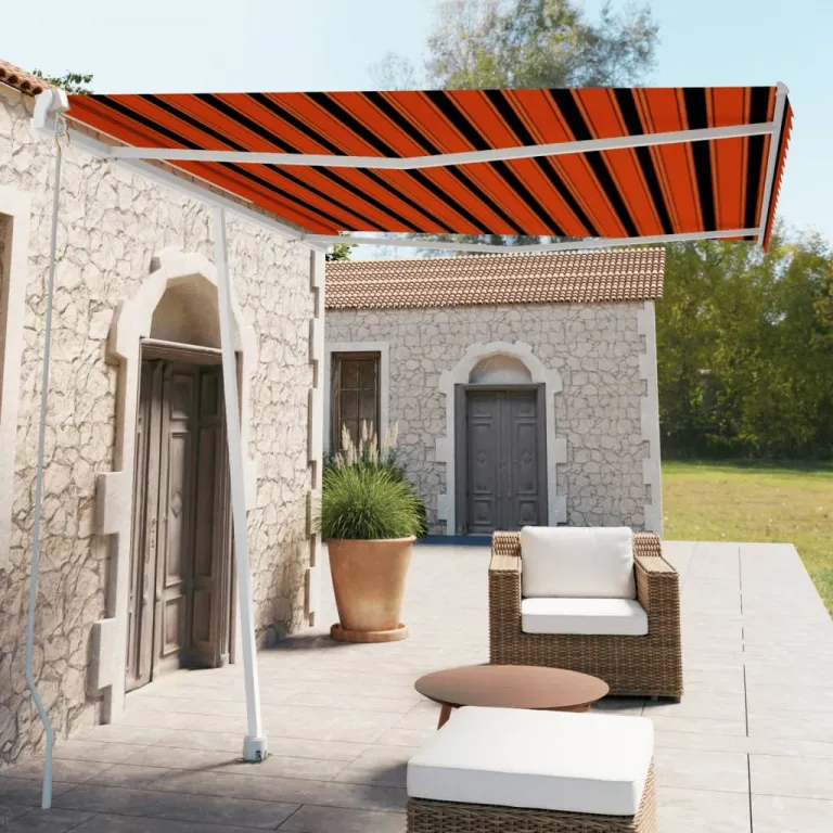 Standmarkise Einziehbar Handbetrieben 300x250 cm Orange / Braun Balkon Terrasse