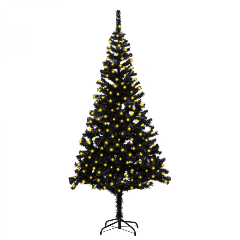 Knstlicher Weihnachtsbaum mit LEDs Stnder Schwarz 210 cm PVC