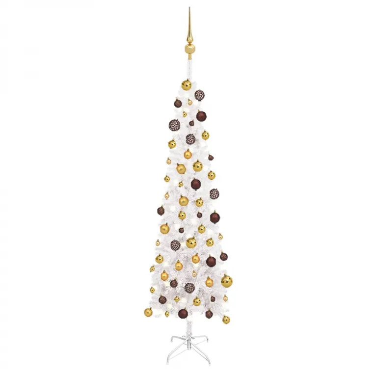 Weihnachtsbaum Schlank mit LEDs & Kugeln Wei 150 cm