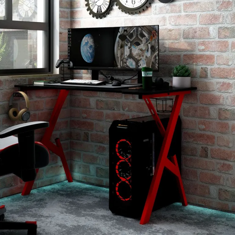 Gaming Schreibtisch mit Y-Gestell Schwarz und Rot 110x60x75 cm