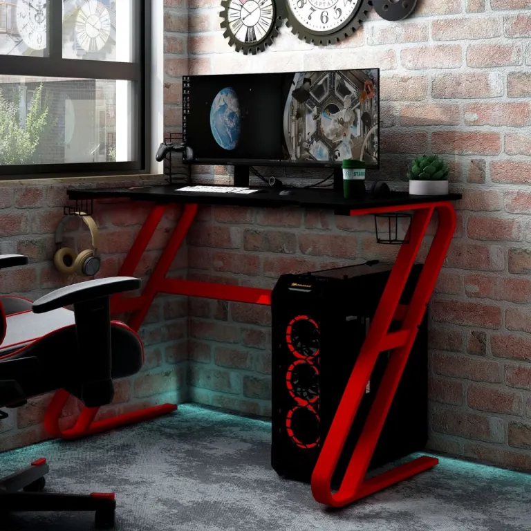 Gaming-Schreibtisch mit ZZ-Gestell Schwarz Rot 110x60x75 cm