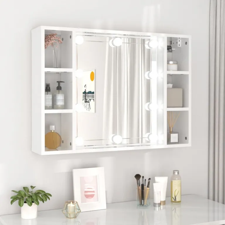Spiegelschrank mit LED Hochglanz-Wei 76x15x55 cm