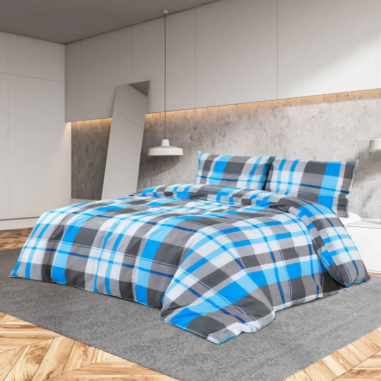 Bettwsche-Set Blau und Grau 240x220 cm Baumwolle Bettbezug