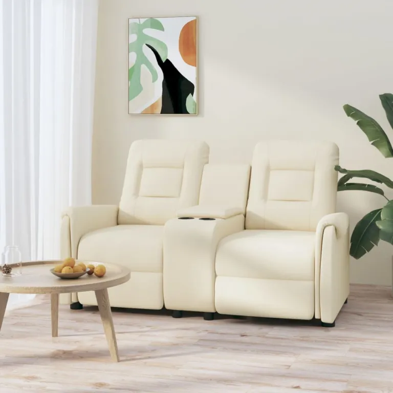 Relaxsofa Liegesofa 2er Sofa Couch verstellbar mit Getrnkehaltern Creme Kunstle
