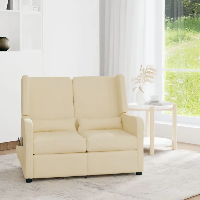 Relaxsofa Liegesofa 2er Sofa Couch verstellbar 2-Sitzer Creme Stoff