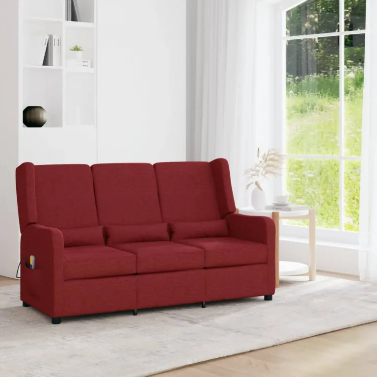 Relaxsofa Liegesofa 3er Sofa Couch verstellbar 3-Sitzer Weinrot Stoff