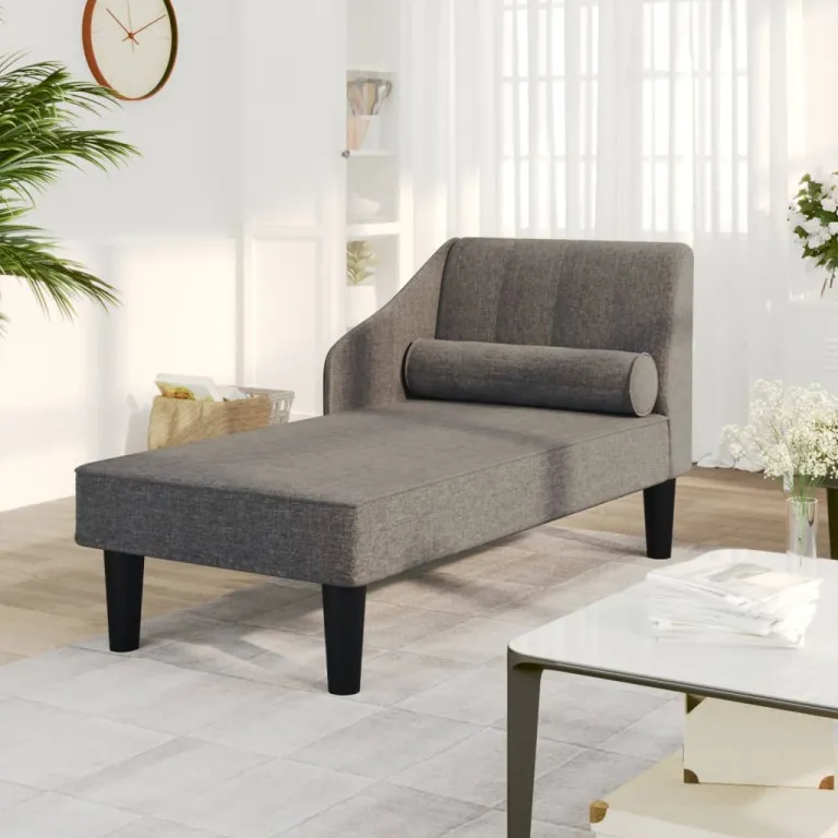 Ottomane Liegesofa Recamiere Sofa Couch 2-Sitzer Dunkelgrau Stoff