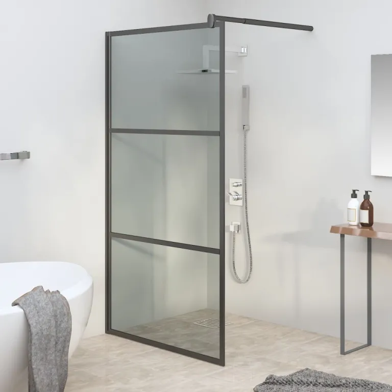 Duschwand fr Walk-In Dusche 115x195 cm Dunkel ESG Glas Schwarz Duschniesche