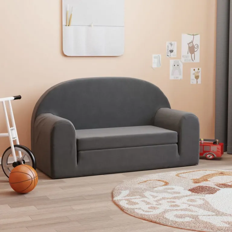 Kindersofa 2-Sitzer Anthrazit Weich Plsch Couch