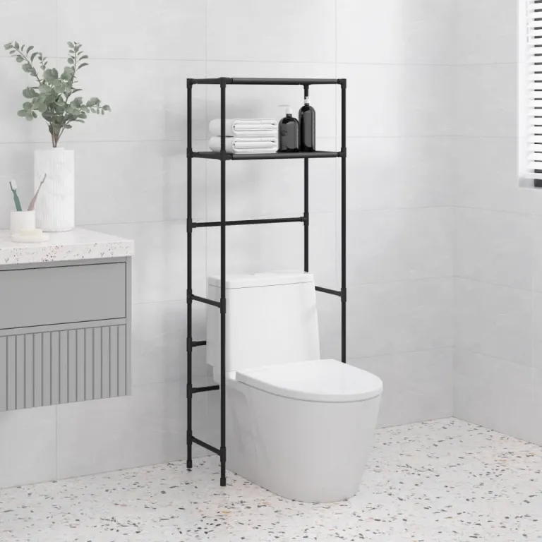 Toilettenregal 2 Ablagen Schwarz 53,5x28x143 cm Eisen