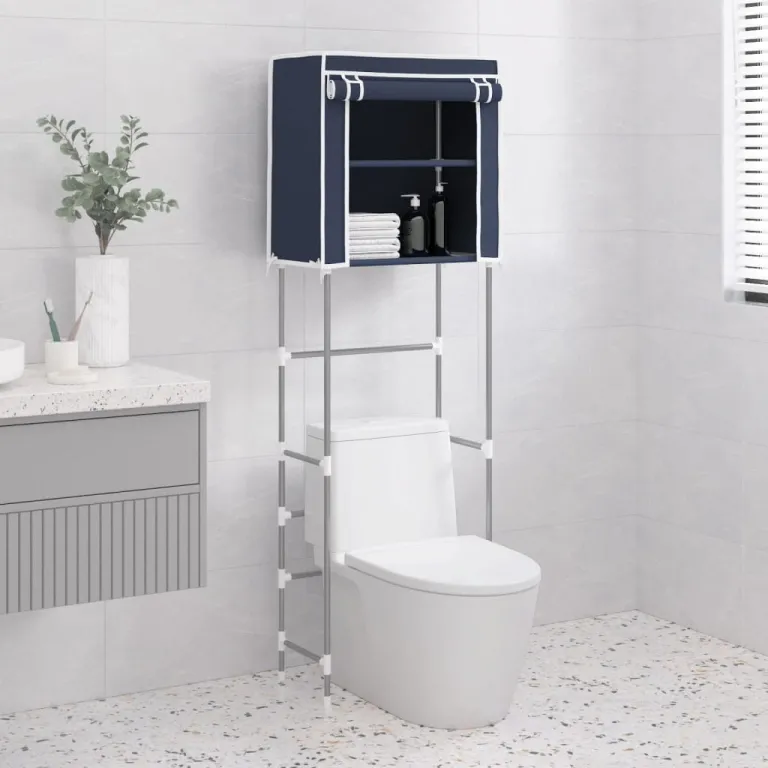 Toilettenregal 2 Ablagen Blau 56x30x170 cm Eisen Bad Regal WC Metall Steck