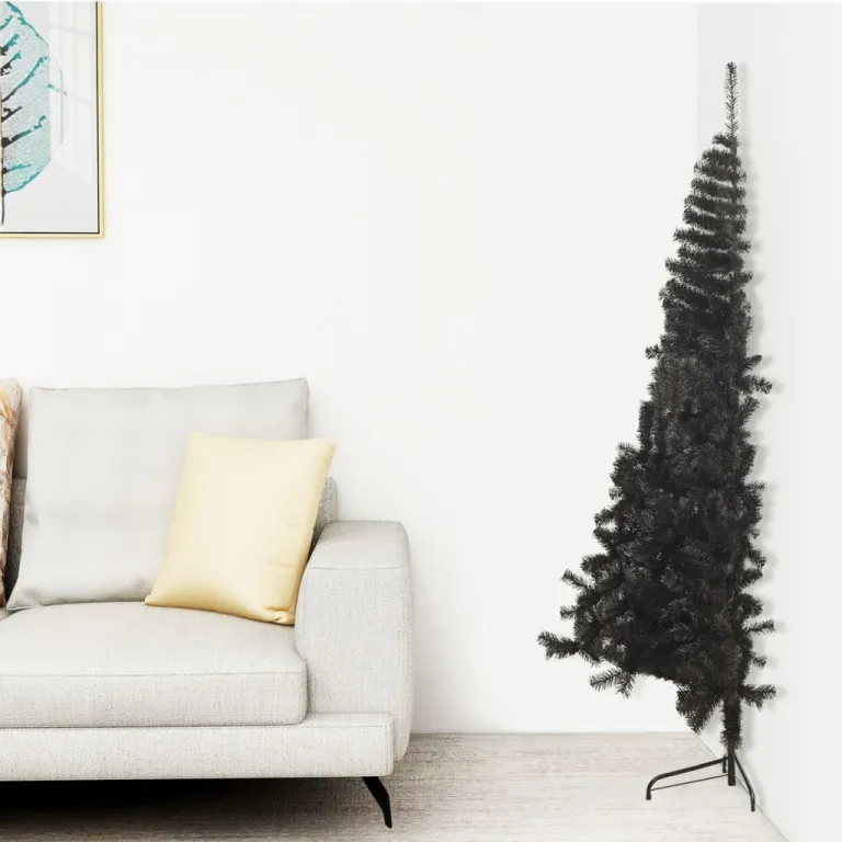 Knstlicher Halb-Weihnachtsbaum mit Stnder Schwarz 150 cm PVC