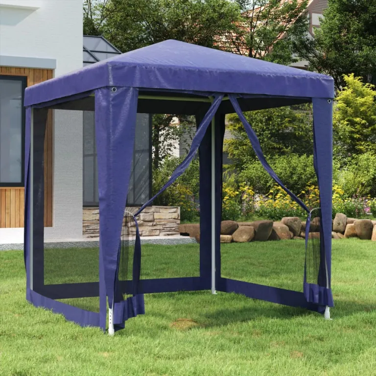 Pavillon Partyzelt mit 4 Mesh-Seitenwnden Blau 2x2 m HDPE