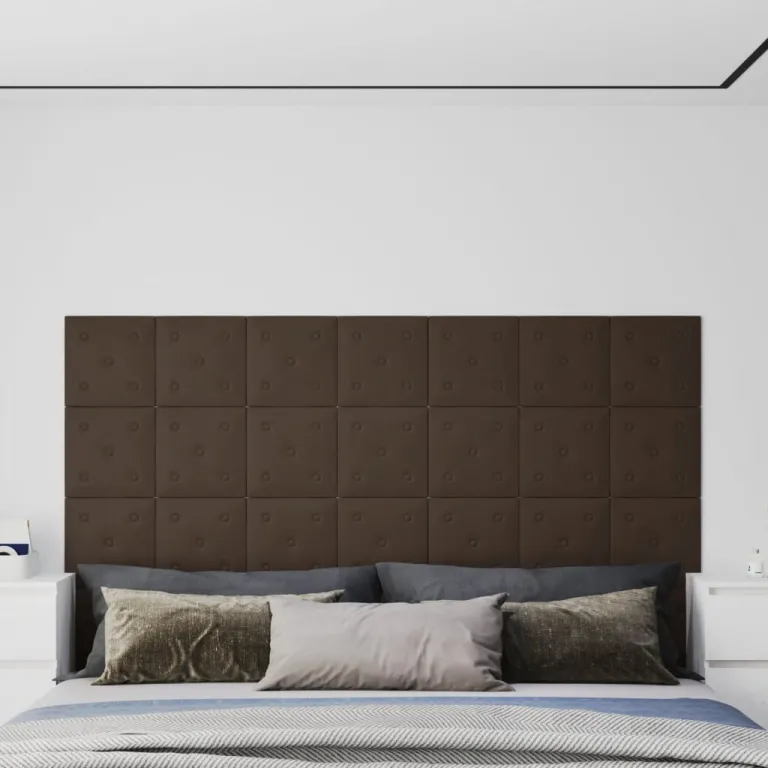 Wandpaneele 12 Stk. Braun 30x30 cm Kunstleder 1,08 m Bett Schlafzimmer Kopf