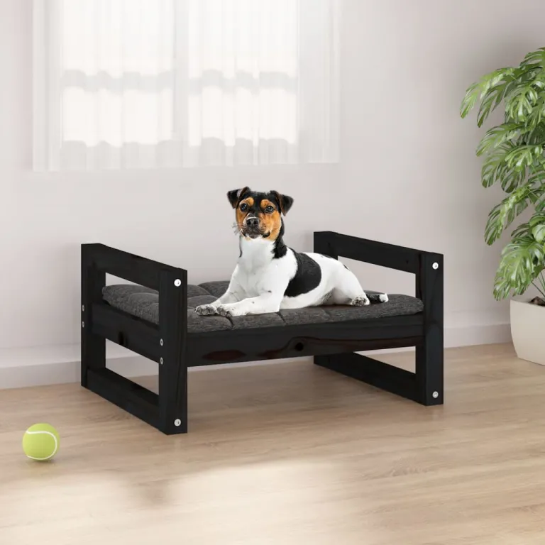 Hundebett Schwarz 55,5x45,5x28 cm Massivholz Kiefer  Krbchen Bett Hund Haustier