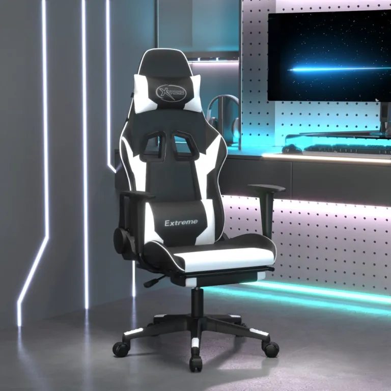 Gaming-Stuhl mit Fusttze Schwarz und Wei Kunstleder Home Office Sessel Bro