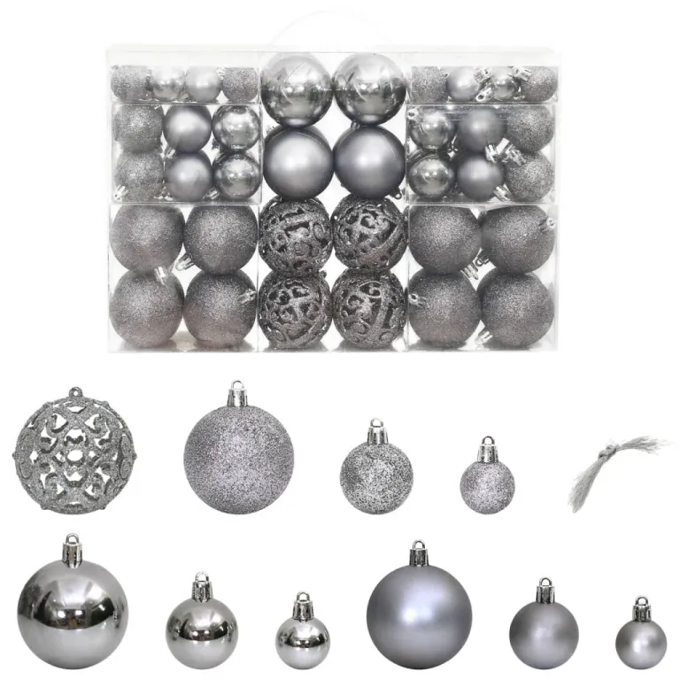 Baumschmuck Set Christbaumkugeln Weihnachtsbaumkugeln 100 Stk. Grau 3 / 4 / 6 cm