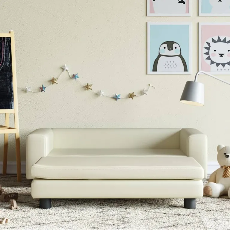 Kindersofa mit Hocker Creme 100x50x30 cm Kunstleder Kindercouch Kindermbel Kind