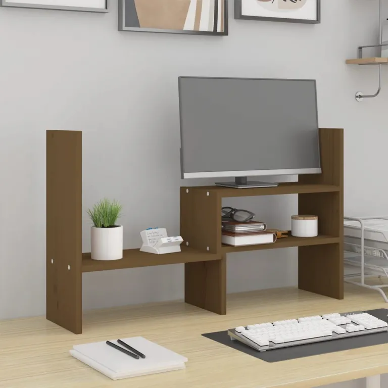 Monitorstnder Honigbraun 39-72x17x43 cm Massivholz Kiefer Erhhung Bildschirm Tisch Home Office