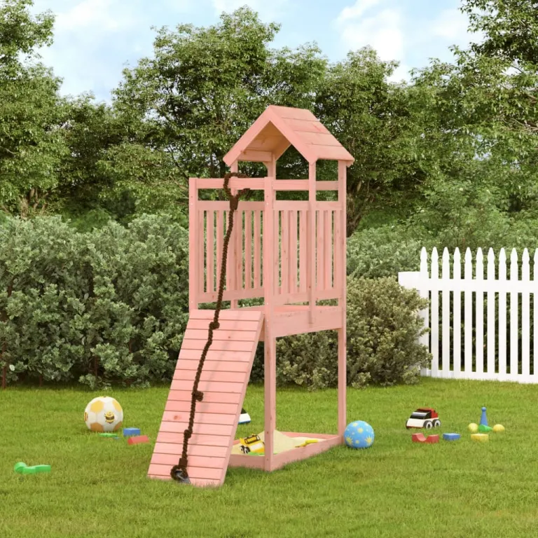 Spielturm mit Kletterwand Massivholz Douglasie Kletterturm Kinder Spielen Garten