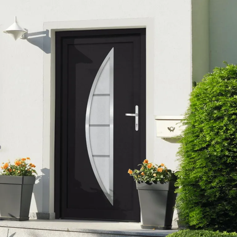Haustr Anthrazit 98x190 cm PVC Eingangstr Haus Kunststoff Glas-Element Rechtshndig