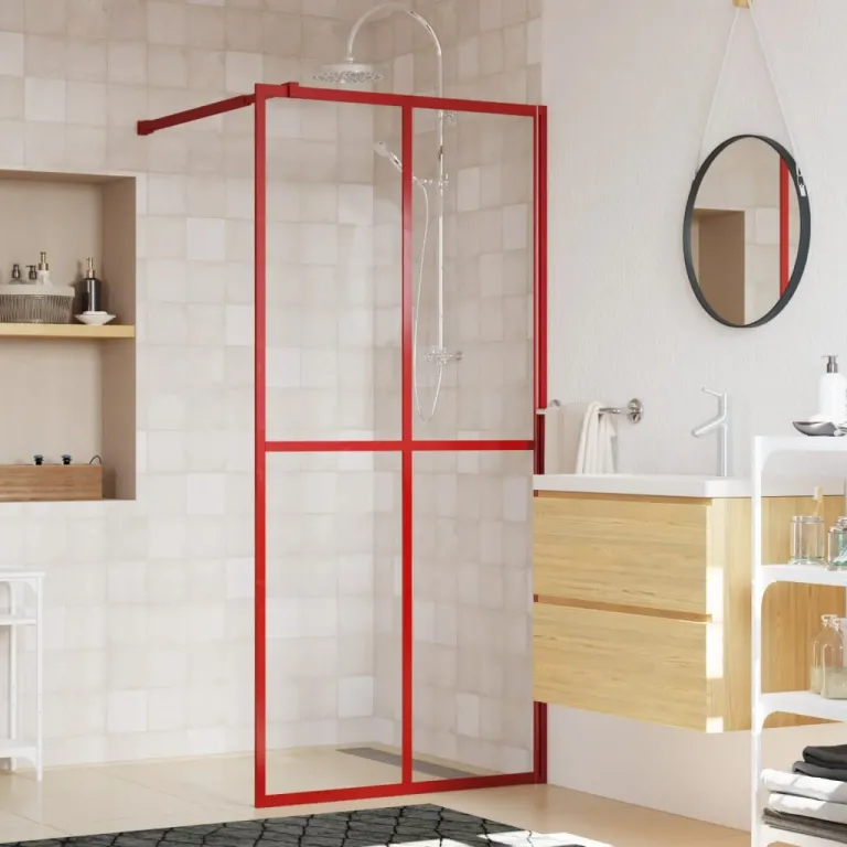 Walk In Duschwand fr Begehbare Dusche mit ESG Klarglas Rot 80x195 cm