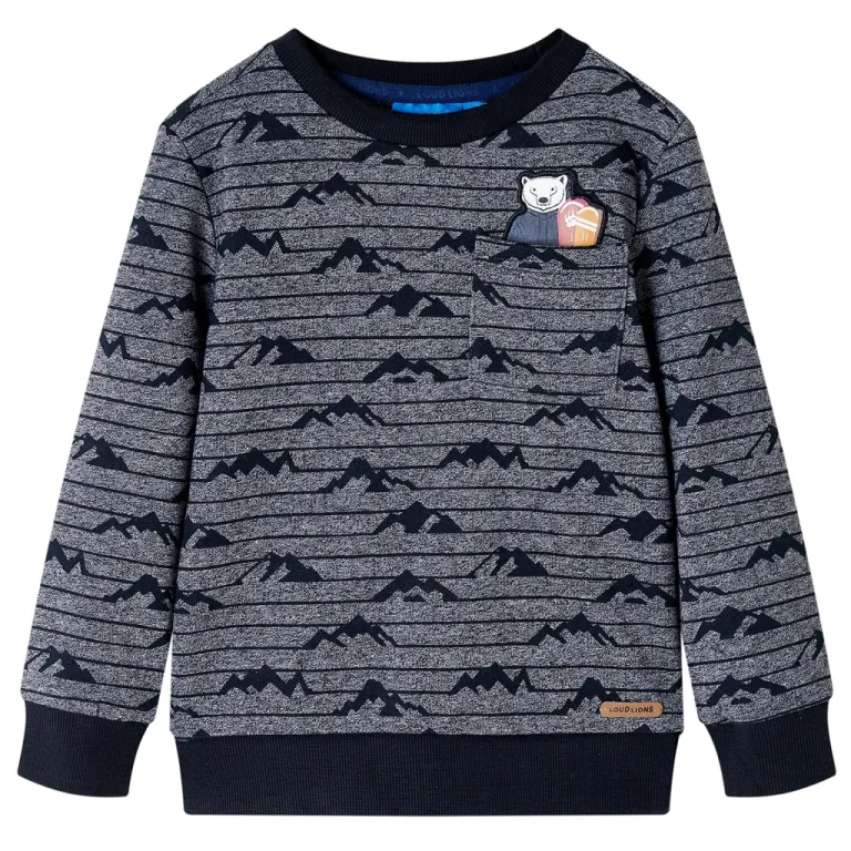 Kinder-Sweatshirt mit Gebirgsmuster Marineblau Melange 104