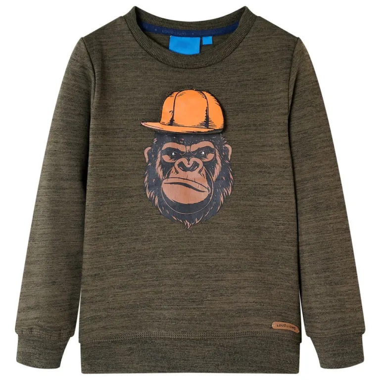 Kinder-Sweatshirt mit Gorilla-Aufdruck Dunkelkhaki Melange 140