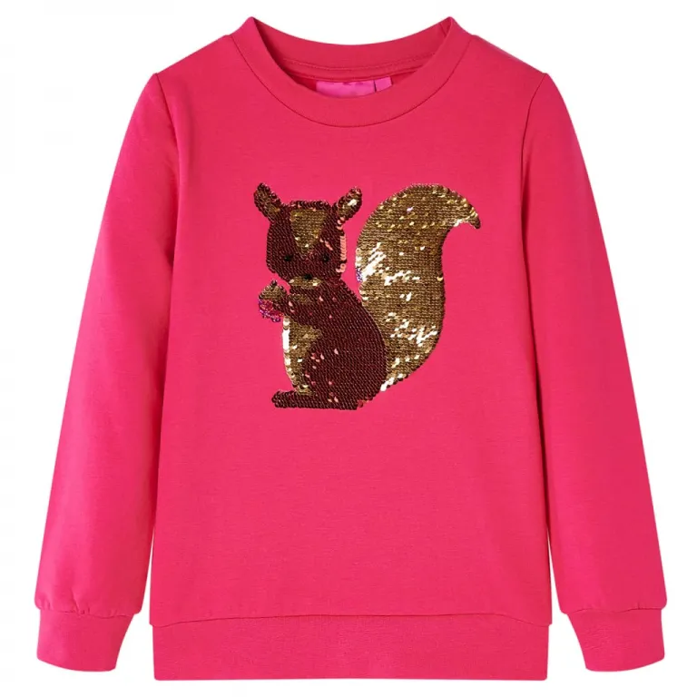 Kinder-Sweatshirt mit Eichhrnchen aus Pailletten Knallrosa 92