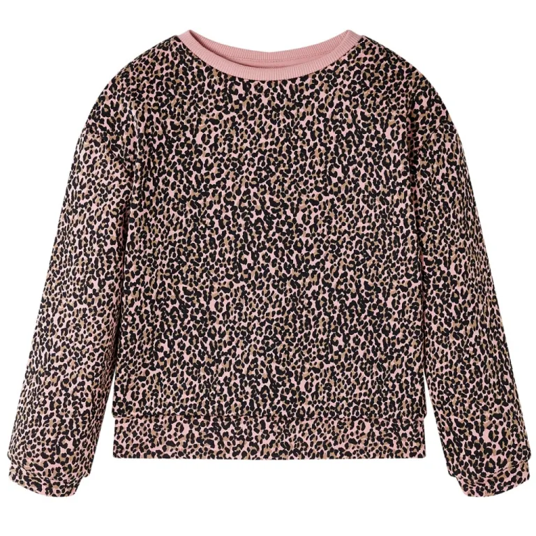 Kinder-Sweatshirt Leopardenmuster Mittelrosa 140