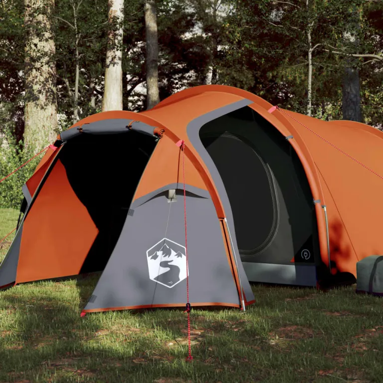 Zelt Campingzelt Familienzelt Freizeitzelt 3 Personen Grau & Orange 370x185x116 