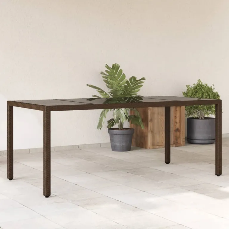 Gartentisch mit Glasplatte Braun 190x90x75 cm Polyrattan