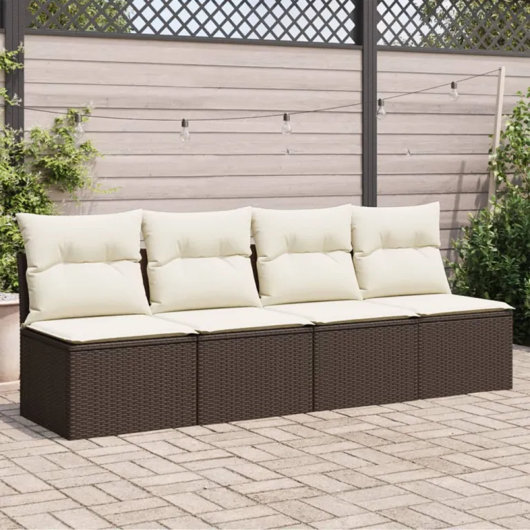 Gartensofa mit Kissen 4-Sitzer Braun Polyrattan Auenbereich