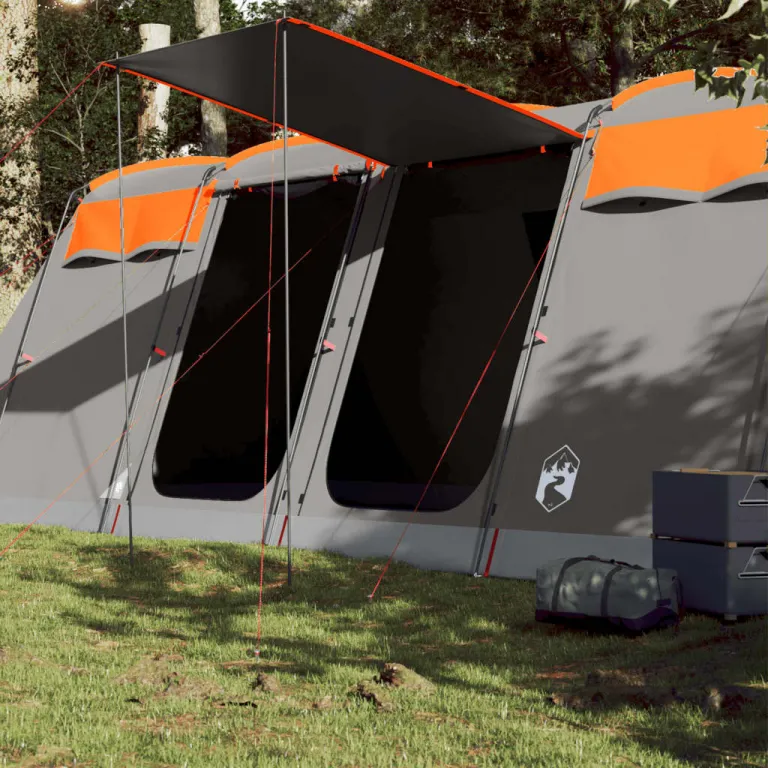 Zelt Campingzelt Tunnel-Familienzelt 8 Personen Grau und Orange Wasserdicht